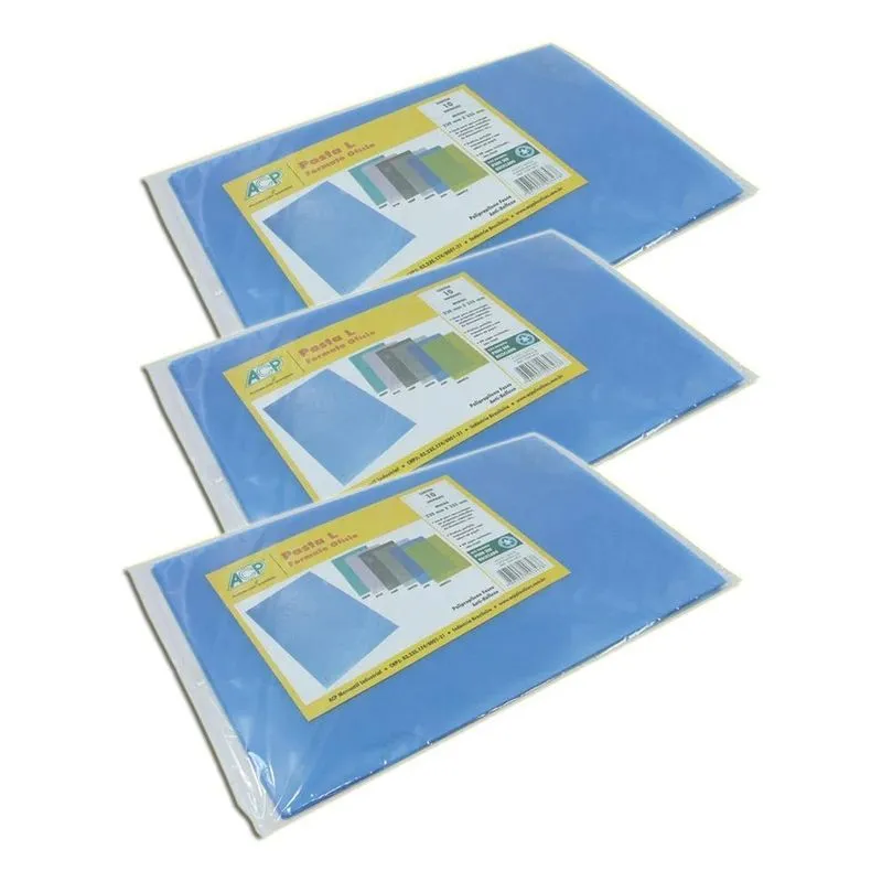 Pasta L Ofício Acp Azul 23x33cm 10u Kit 3