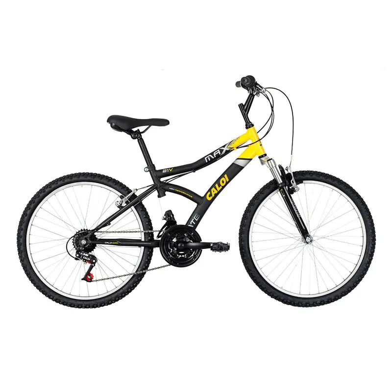 Bicicleta Caloi Aro 24 - 21 Marchas Max Front Juvenil Preta e Amarela