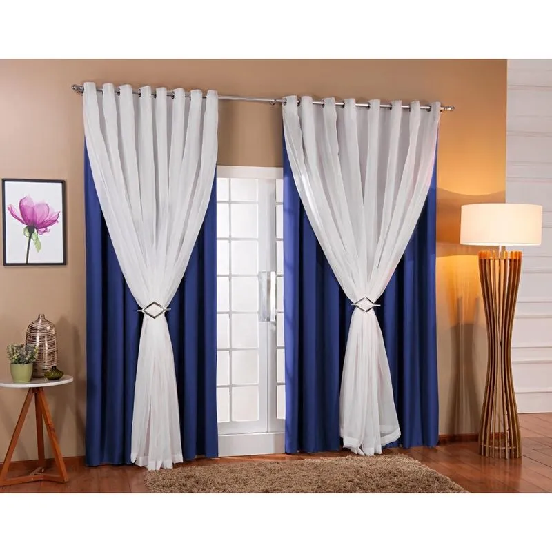 Cortina Voil Blackout 6,00x2,50 Azul/Branco
