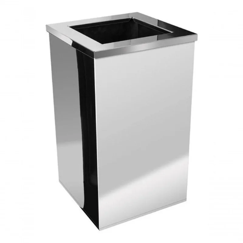 Lixeira Quadrada com Aro 100 Litros em Aço Inox AISI 430 para Descarte Seco Inox
