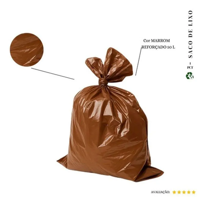 Saco De Lixo 50l Reforçado Para Resíduos Médios Marrom Pacote 100 Unidades Higipack