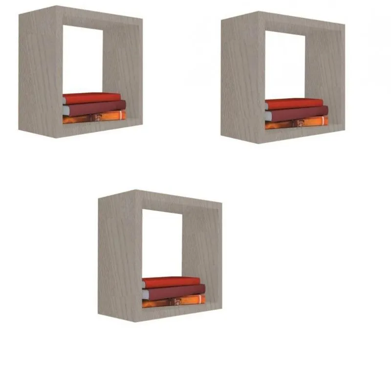 Kit Nicho Decorativo [f031] Quadrado 25x25x20cm Em Mdf Amadeirado