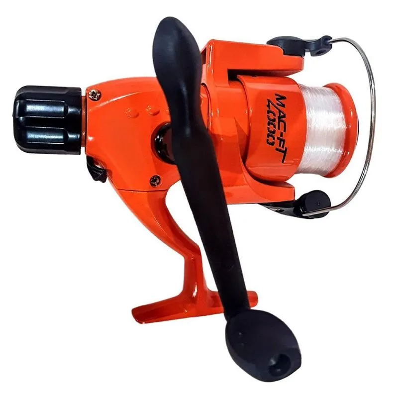 Molinete 4000 Com Linha Fricção Traseira 3 Rolamento Laranja
