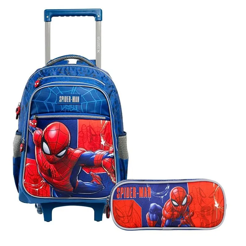 Kit Mochila Rodinhas E Estojo Duplo Homem Aranha 17 - Xeryus