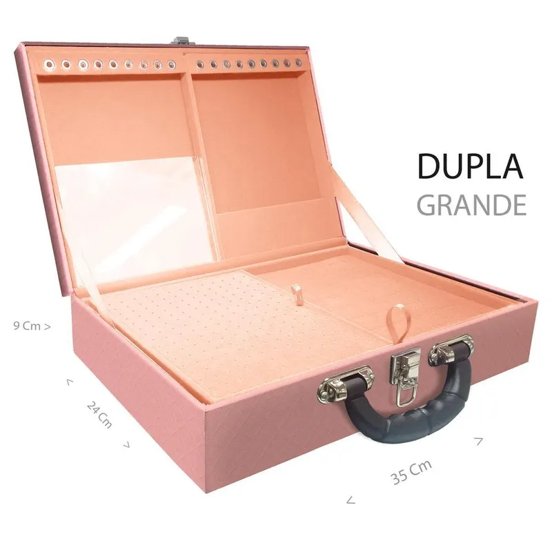 Maleta Porta Jóias Duplo Grande Dijon Salmão - Salmão
