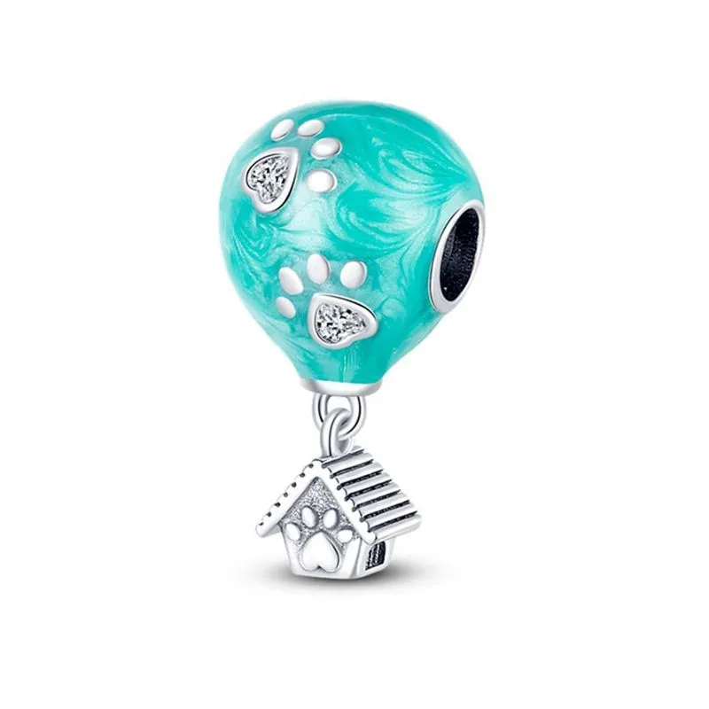 Berloque De Prata 925 Casinha Pet Com Balão