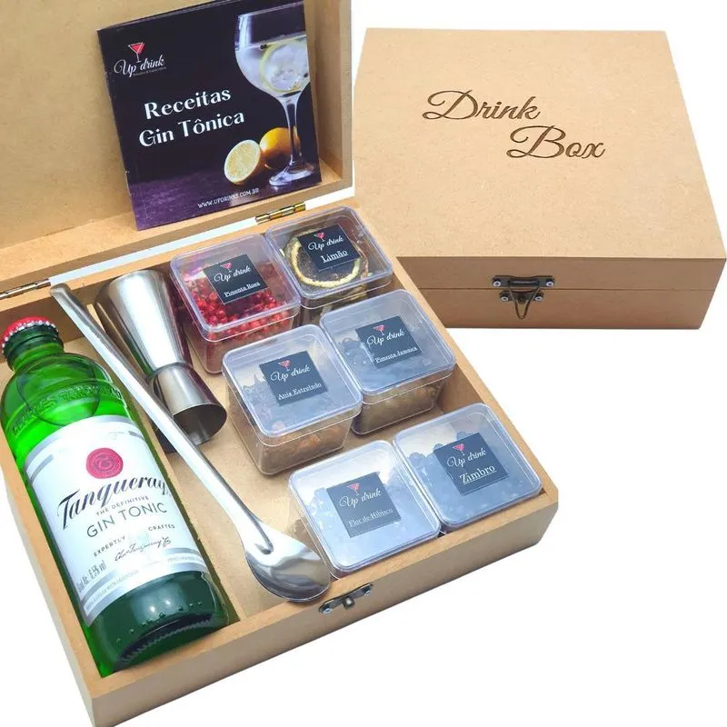 Kit Gin Tonica Tanqueray 6 Especiarias+caixa De Mdf