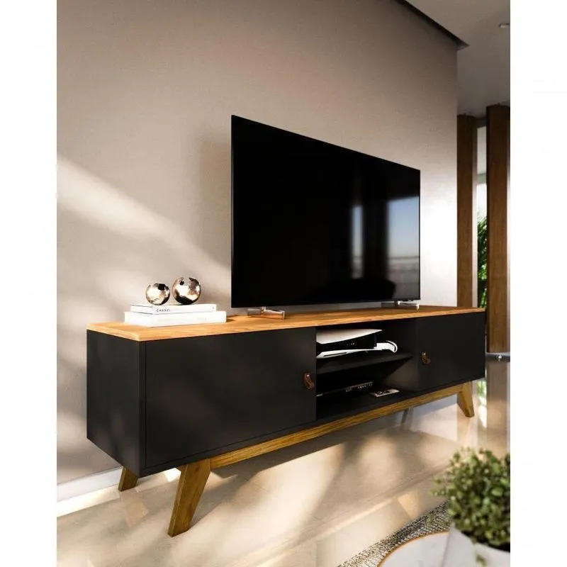 Rack Para Tv Até 70 Polegadas 2 Portas Viena 180cm Preto E Nature