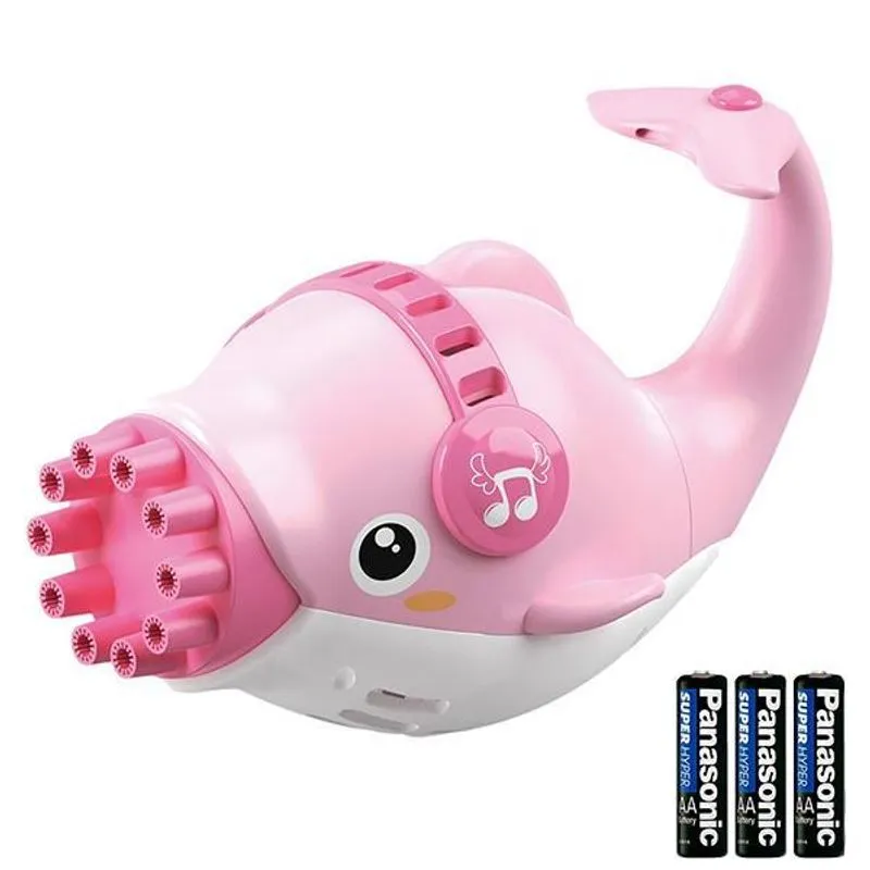 Kit 1 Golfinho Bolha Sabão Criança Infantil+ 3 Pilha Rosa 6