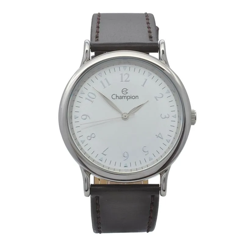 Relógio de Pulso Champion Unissex Pulseira de Couro CH22813Q - Prata e Marrom
