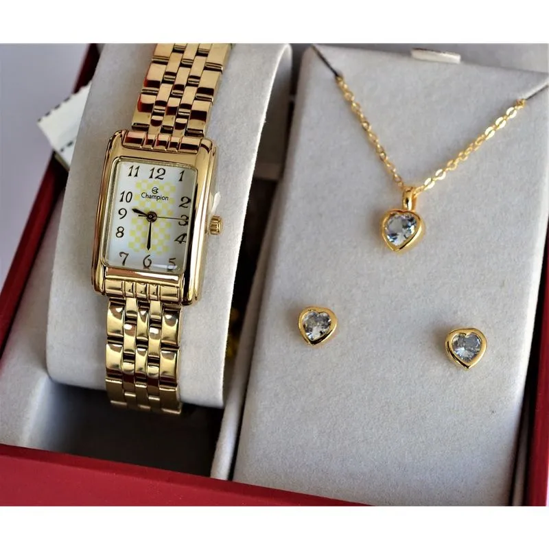 Relogio champion dourado quadrado pequeno CH27327W