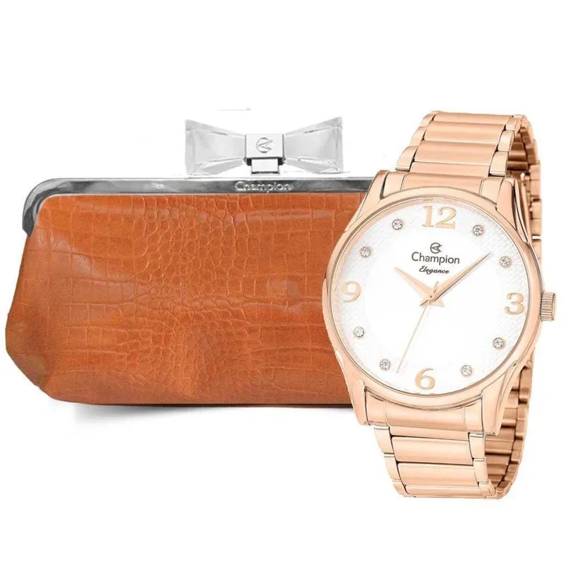 Relógio Feminino Champion Cn26215c + Bolsa Laranja Kit