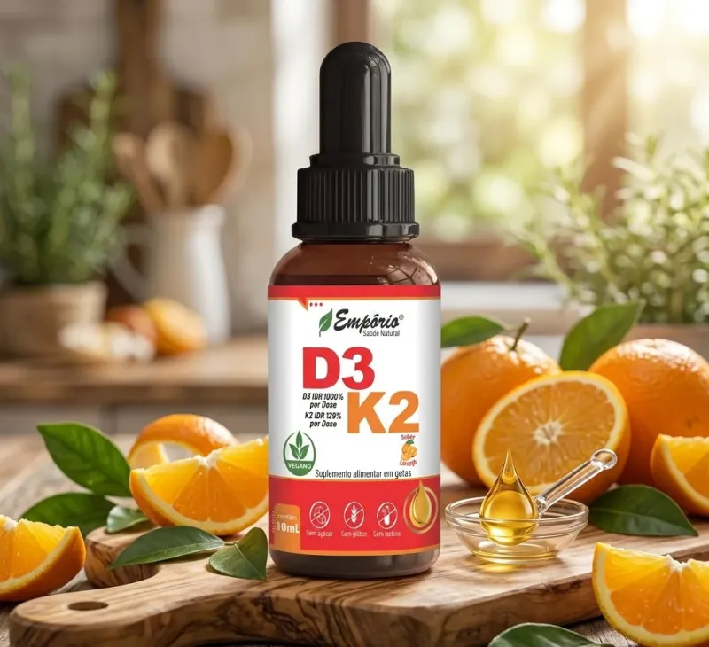 Vitamina D3 + Vitamina K2 em Gotas 10ml - Sabor Laranja