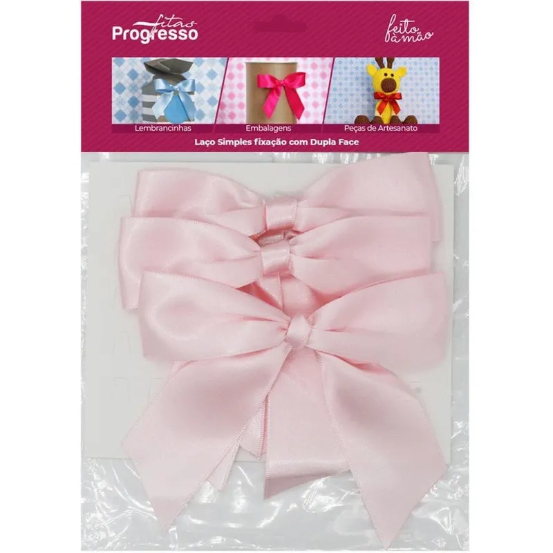 Laço De Cetim G Rosa Simples Com Dupla Face 3 Un