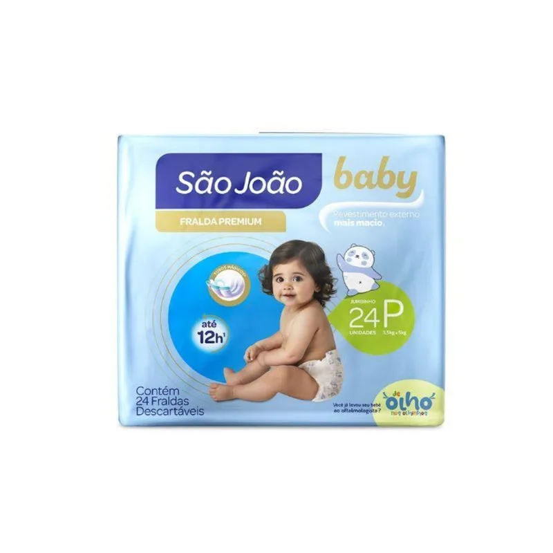 Fralda São João Baby Premium P 24 Unidades FR SAO JOAO BABY TUBOS P 24UN