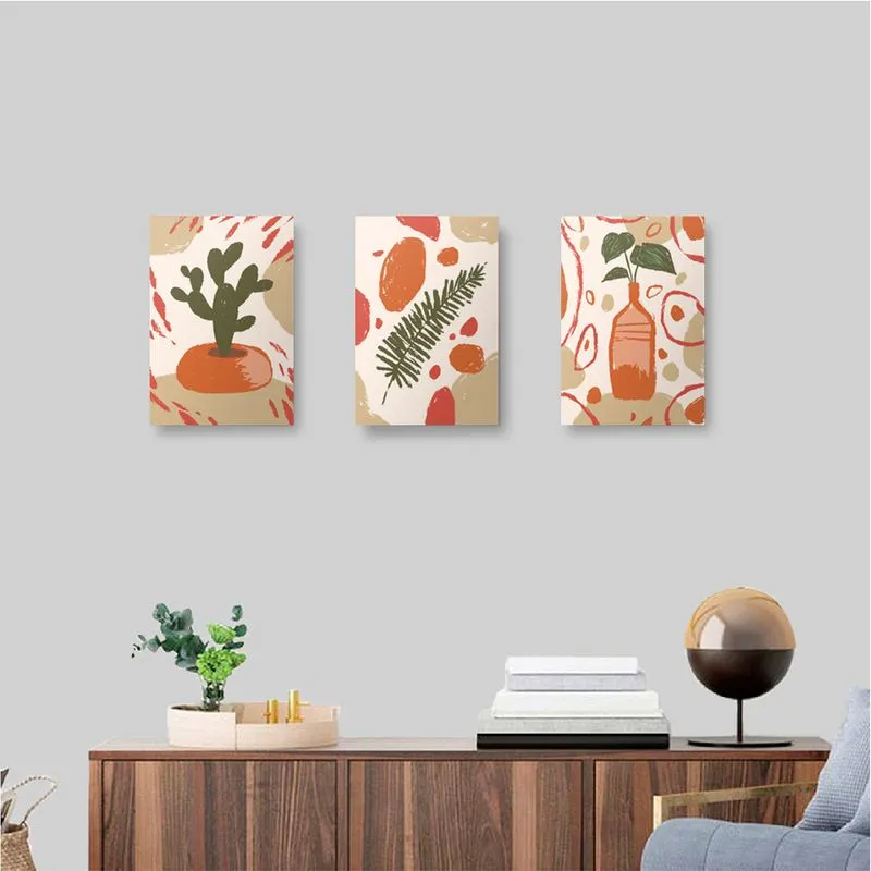 Kit 3 Quadros Decorativos Abstrato Moderno Plantas 20x28