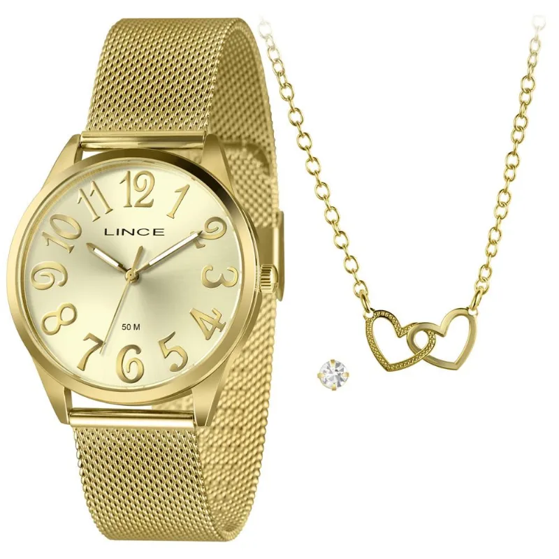 Relógio Lince Feminino K0d9c2kx Dourado + Semijoia