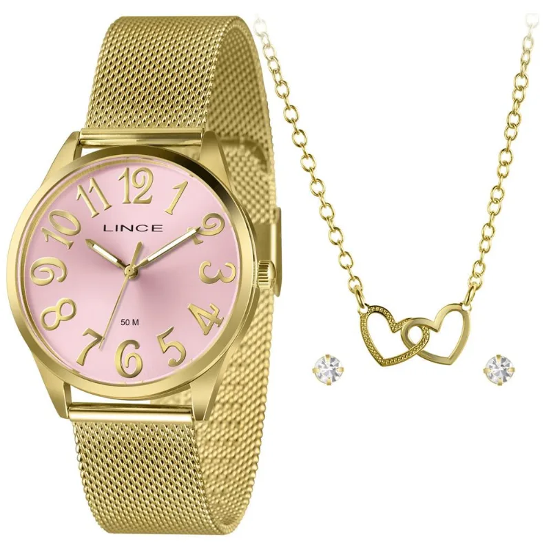 Relógio Lince Feminino K0dbr2kx Dourado + Semijoia