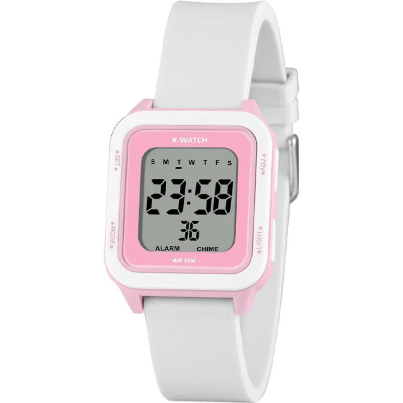 Relógio X-Watch Feminino Ref: Xlppd062 Bxbx Retangular Digital Branco