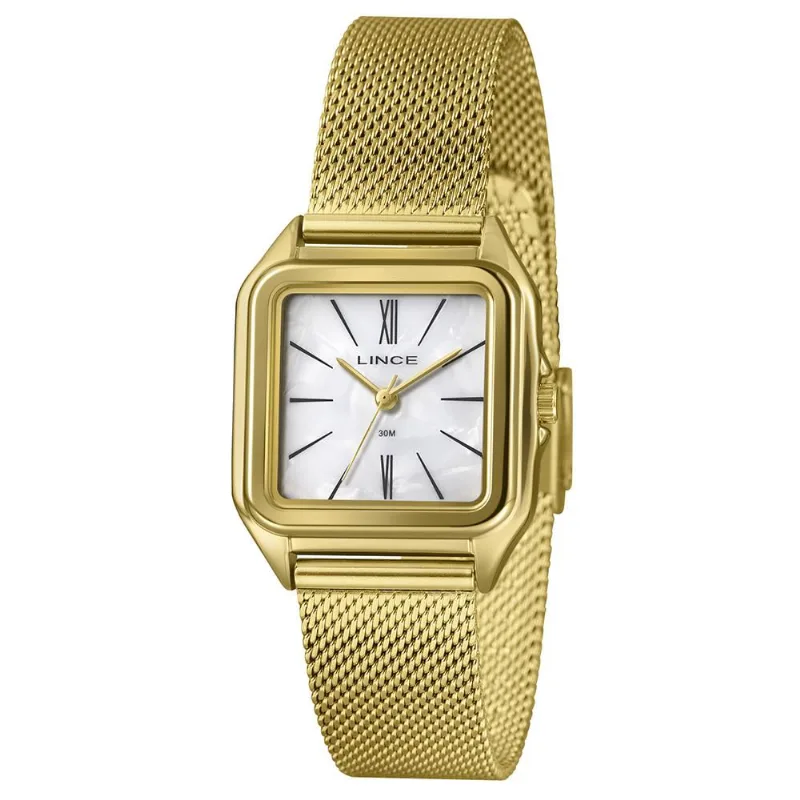 Relógio Lince Feminino Ref: Lqgm057l30 B3kx Retangular Mesh Dourado