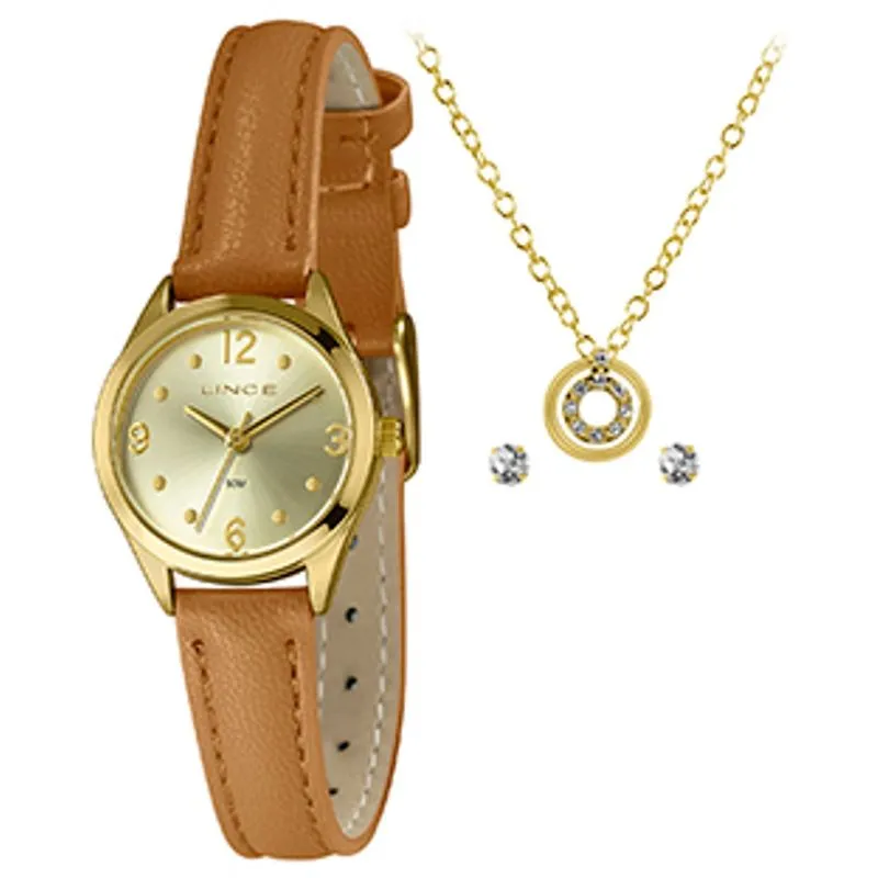 Relogio + Acessorio Feminino Dourado Lrch179l25 K00pc2mx- Lince