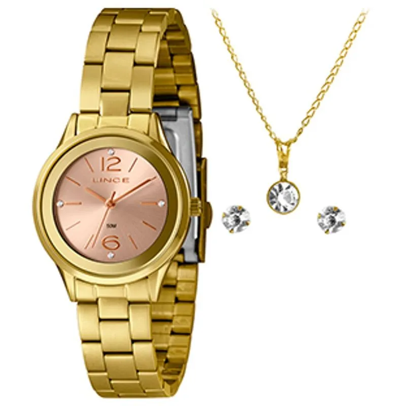 Relogio + Acessorio Feminino Dourado Lrgh166l30 K00vr2kx - Lince