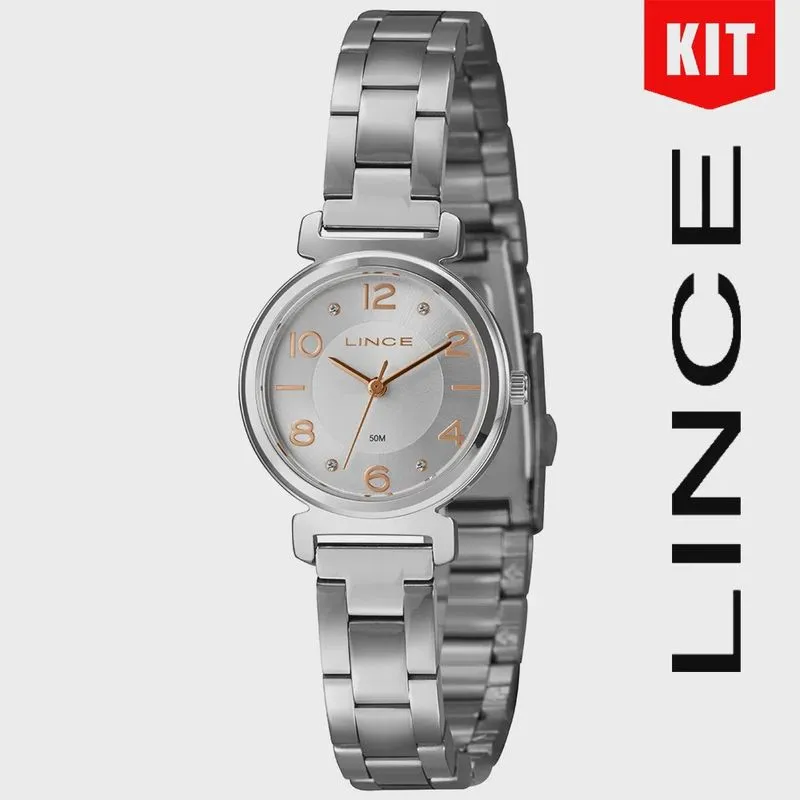 Relógio lince kit feminino prata rosê LRMH176L28 K01PS2SX