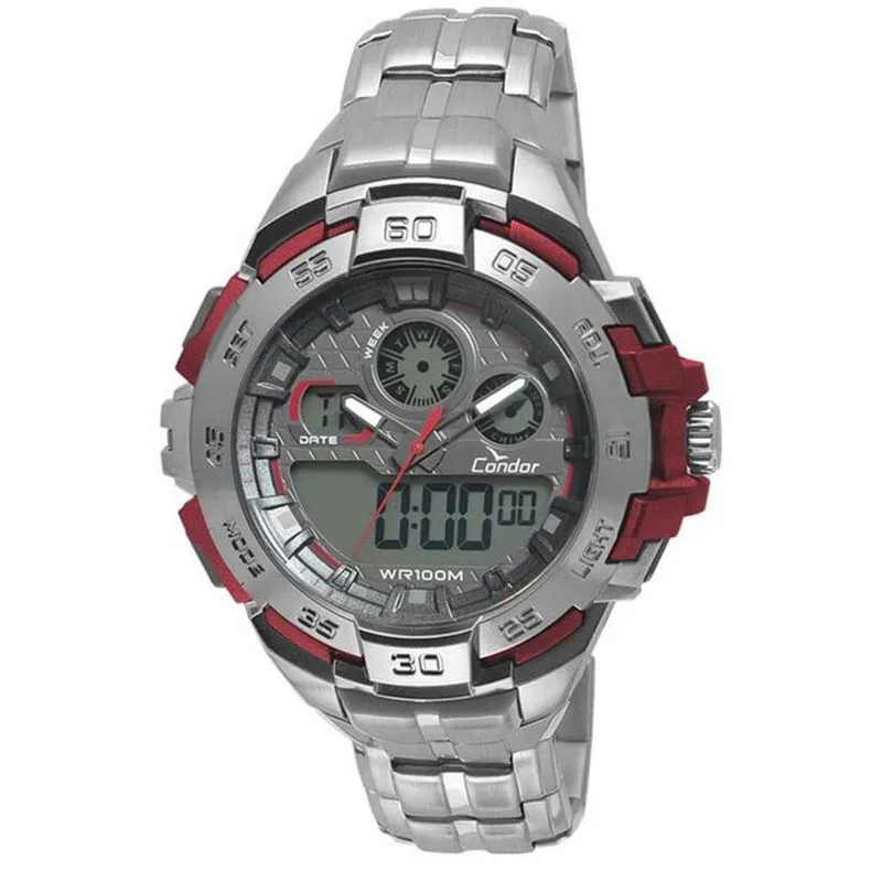 Relógio Masculino Condor CO1154BR/3R - Prata/Vermelho
