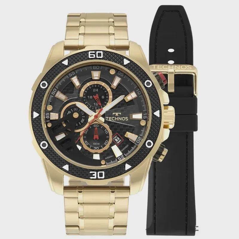 Relógio kit technos masculino dourado cronógrafo JS15FT/T1P
