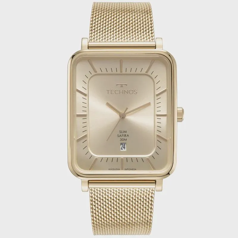 Relógio technos masculino dourado safira esteira GM12AB/1X