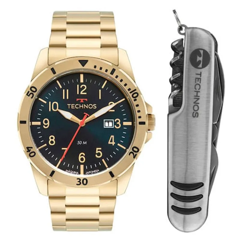 Kit Relógio Masculino Technos 2115NBR/K1A Dourado