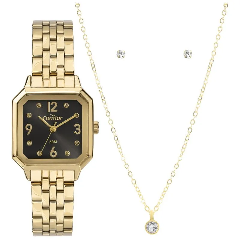 Kit Relógio Feminino Condor Dourado CO2035MZL/K4P