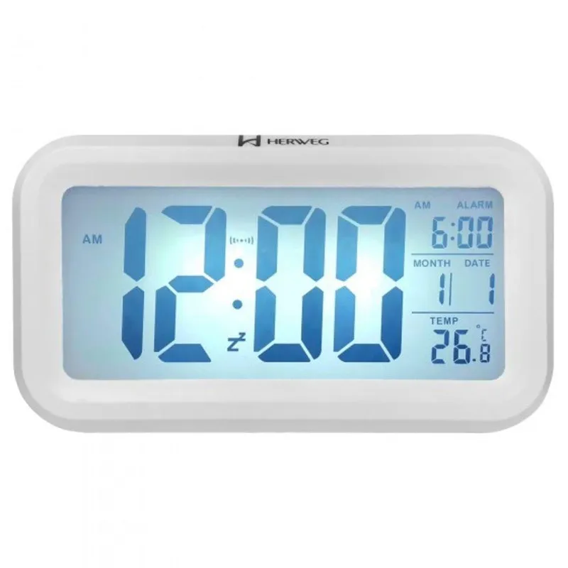 Despertador Digital Herweg 2980 021 Branco Com Iluminação