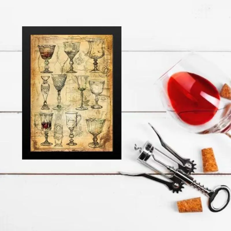 Quadro Decorativo Vintage Taças De Vinho 24X18Cm