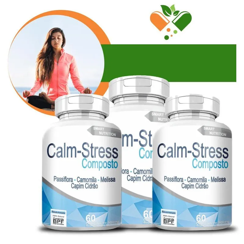Kit Com 3 Potes Calm-stress 500mg 60 Cápsulas