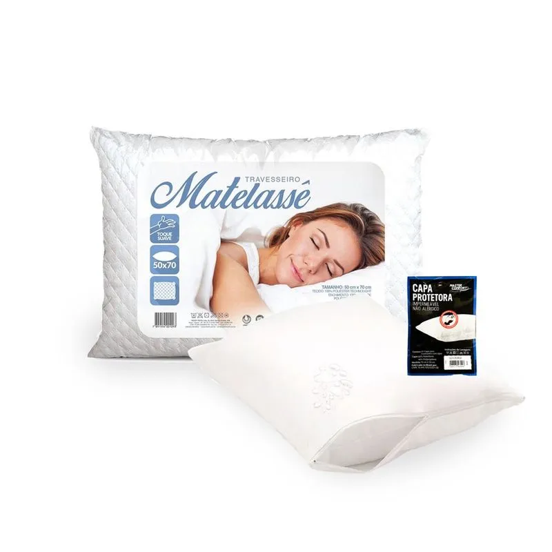 Kit 1 Travesseiro Matelasse e 1 Capas Impermeável 50x70