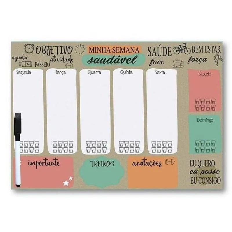 Lousa De Metal Planner Minha Semana Saudável 30x40 Cm