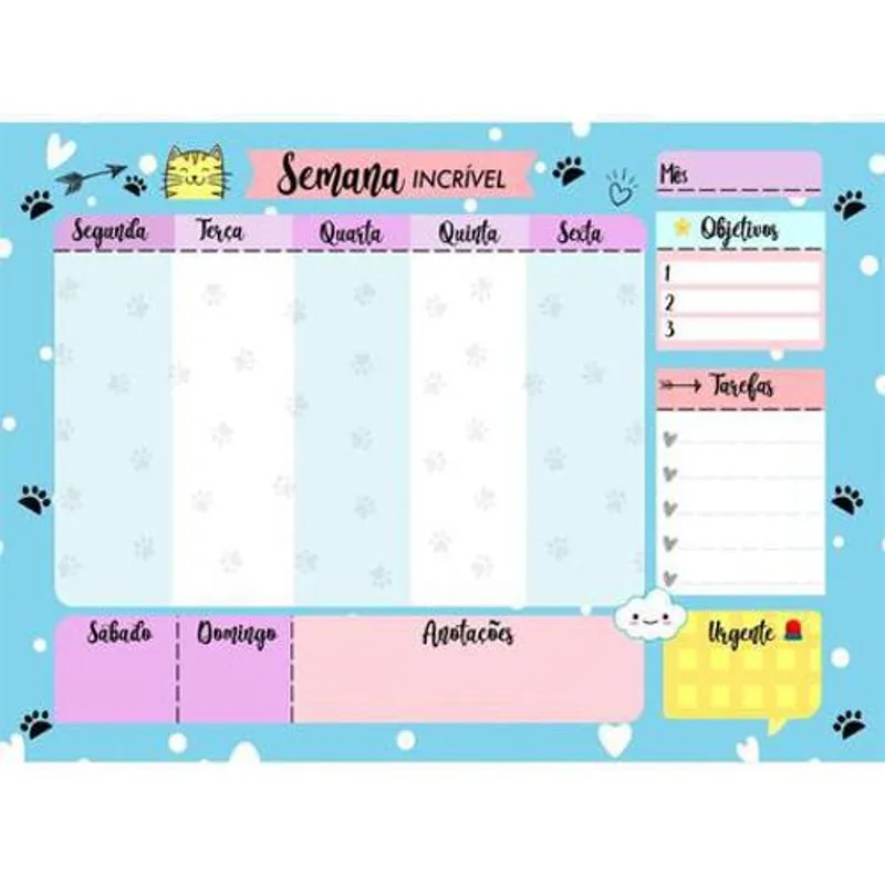 Lousa Quadro De Metal Planner Minha Semana Azul 30x40cm