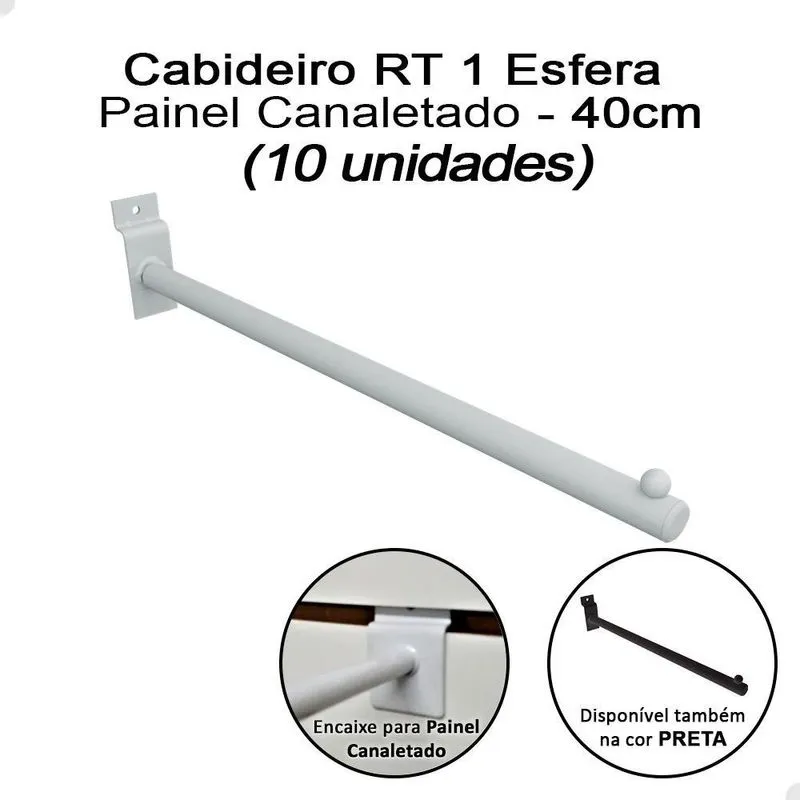10 Cabideiro Rt Esfera 40cm Painel Canaletado Loja Branco