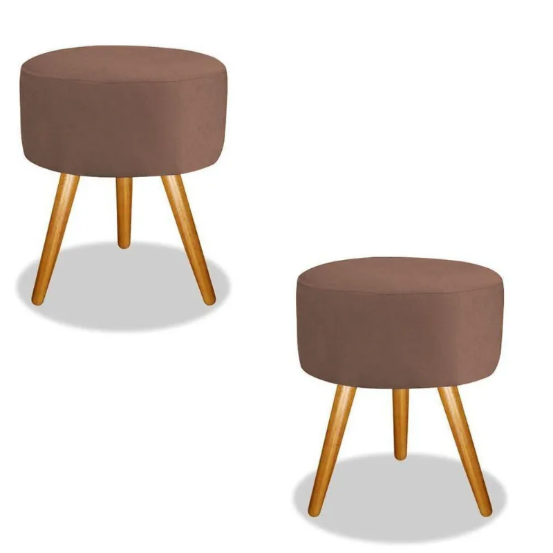 Combo 2 Puf, Puff Para Sala, Puff Redondo, Suede Marrom