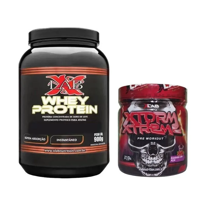 Kit Whey Sabor Chocolate Xlab 900g + Pré Treino Xtorm Xtreme Xlab 210g