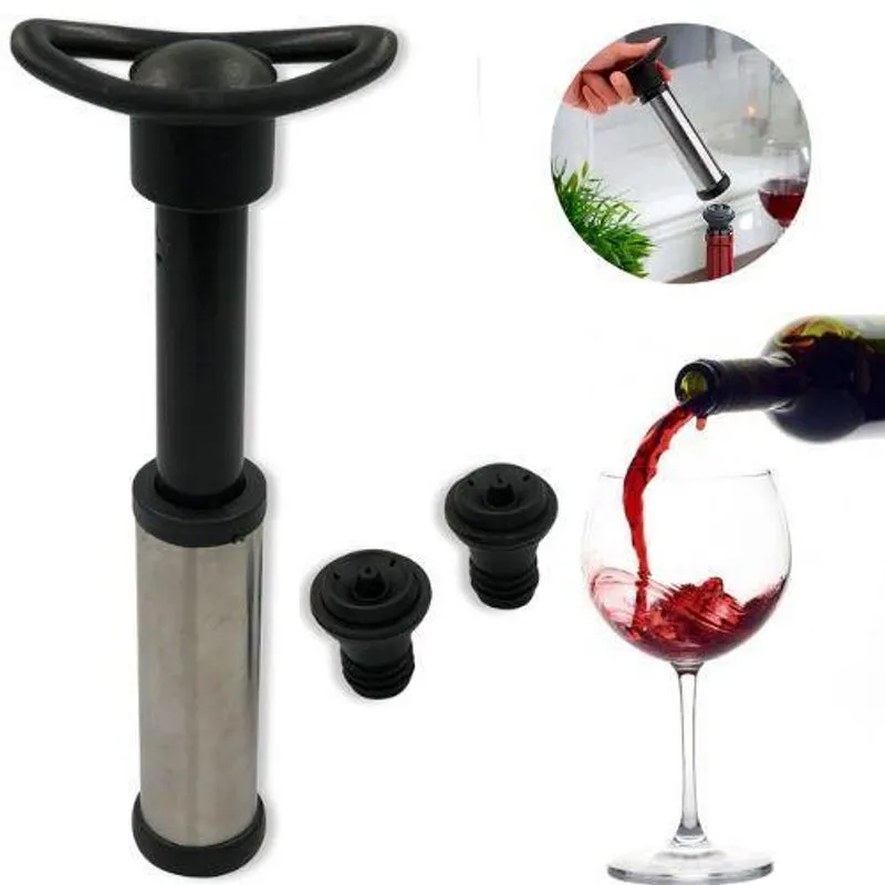 Kit Bomba A Vácuo Para Vinho Com 2 Rolhas Tampa Garrafa Inox