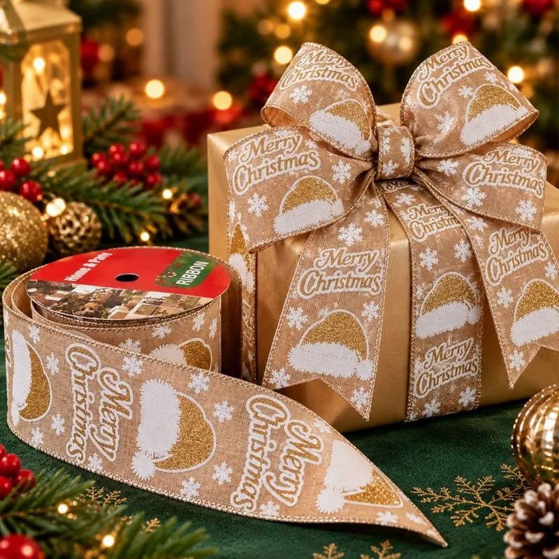 Rolo Fita Aramada Merry Christmas Enfeite 6,3cm x 9m Dourado 2
