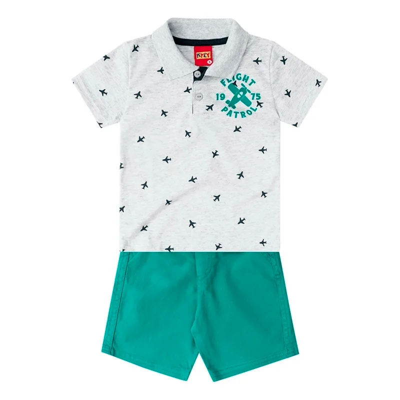 Conjunto Infantil Menino Com Estampa Avião 1/3 - 108911-MESCLA WHITE-1