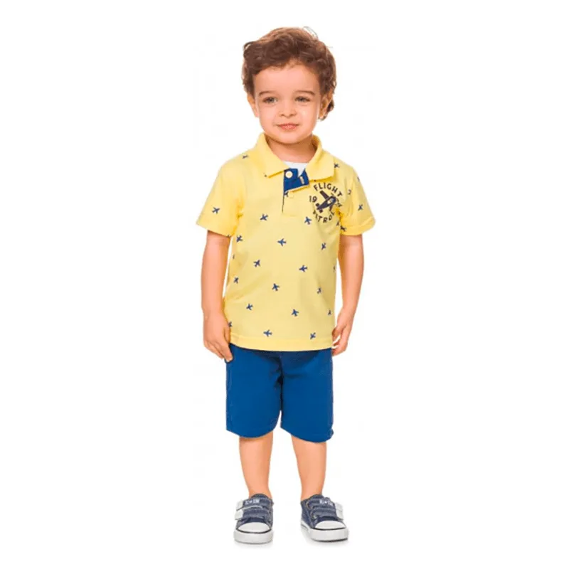 Conjunto Infantil Menino Com Estampa Avião 1/3 - 108911-AMARELO-1