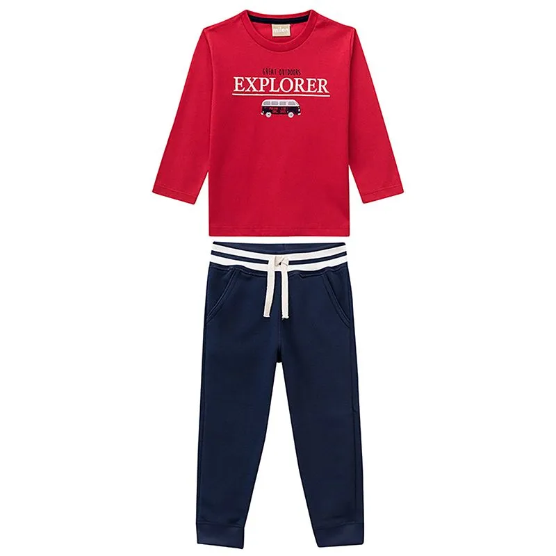Conjunto Bebê Menino Meia Estação com Estampa Explorer Kombi PB/GB - 10653-VERMELHO-PB