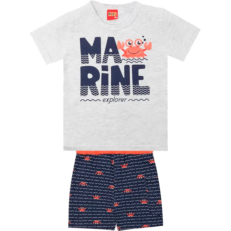 Conjunto Kyly Bebê Menino Verão com Estampa Marine Caranguejo P/G - 109216-MESCLA-GB