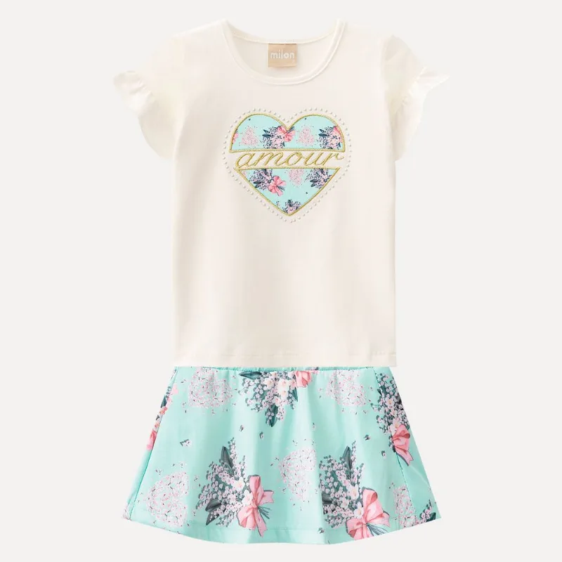 Conjunto Infantil Feminino Blusa + Saia Milon 11266.0452.4
