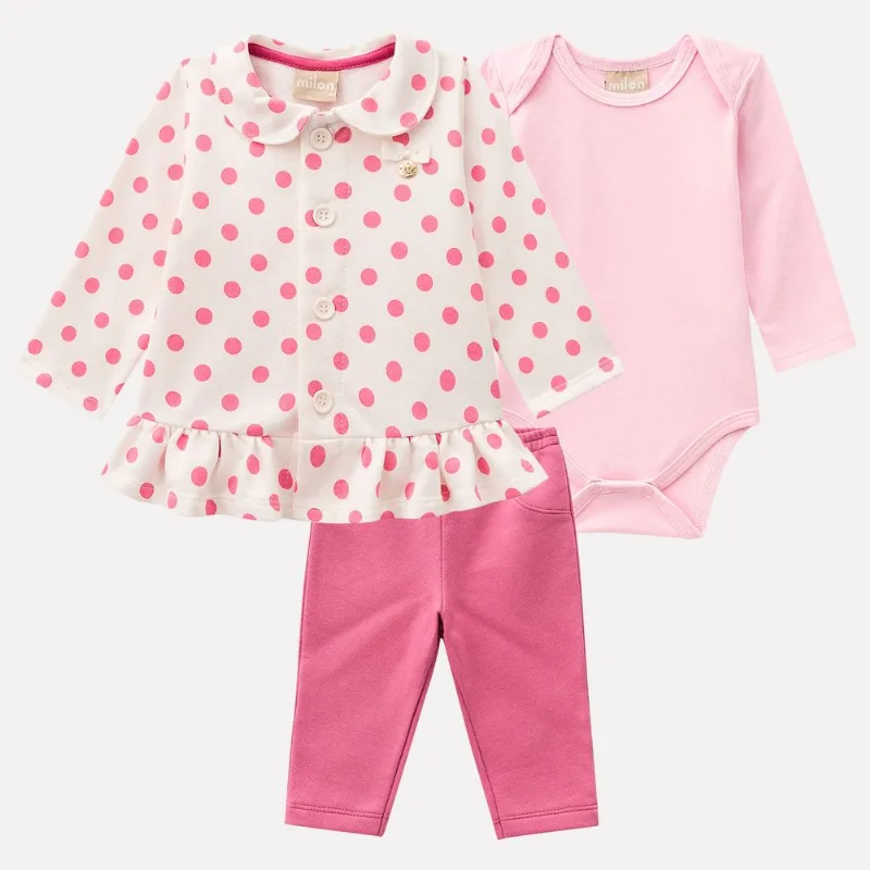 Conjunto Bebê Feminino Body + Casaco + Calça Milon 11333.0452.P