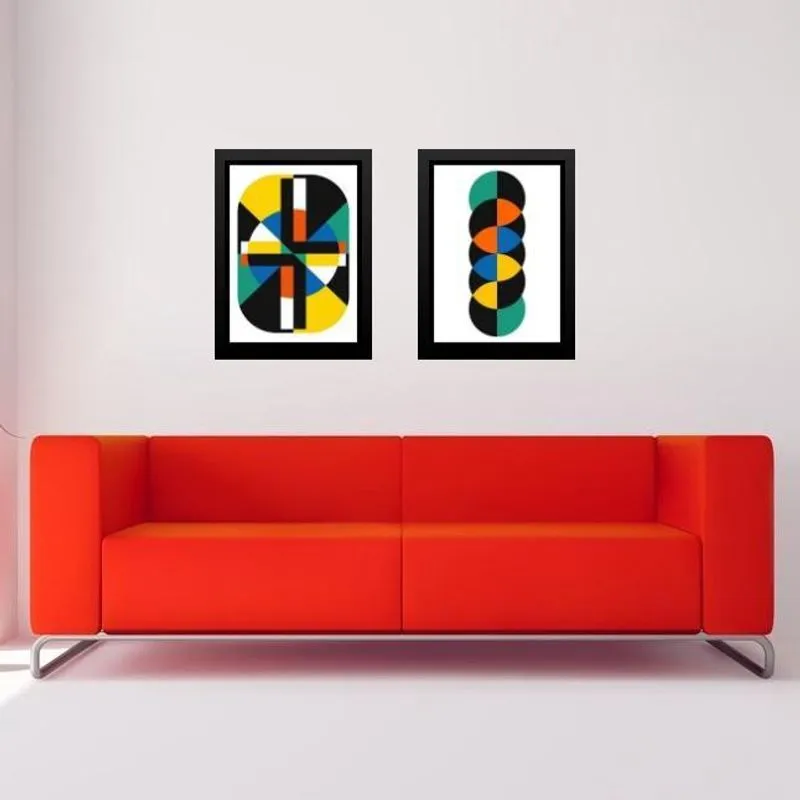 Kit 2 Quadros Gravuras Coloridas Bauhaus 33X24Cm - Com Vidro